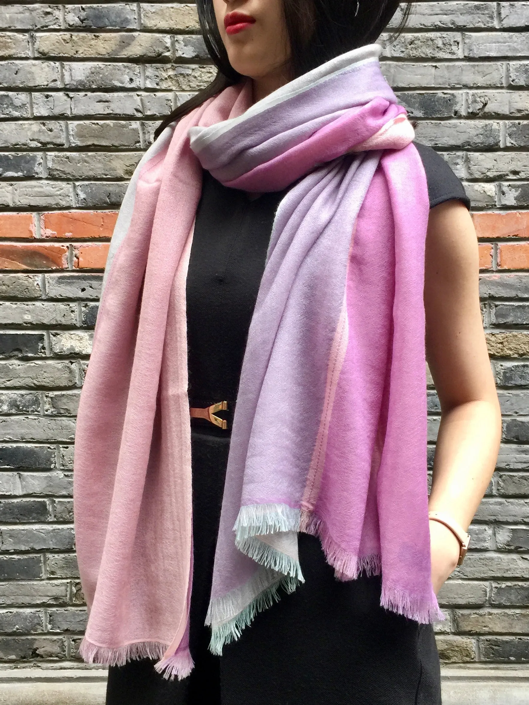 Stunning Quadra Cashmere Scarf - Bright Yellow & Pink