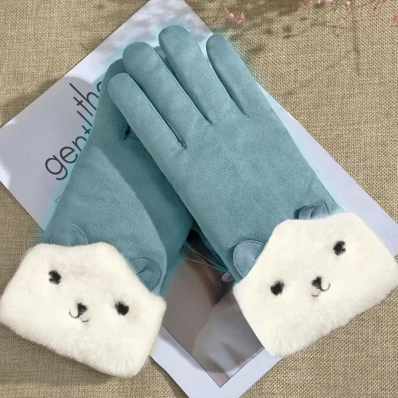 Suede Gloves Women Winter Thickening Cycling Warm Gloves Women Winter Cute Cotton Gloves Waterproof Gloves