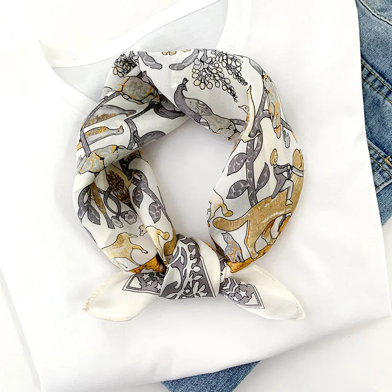 Sunscreen Silk Scarf Small Square Scarf Women's Spring And Autumn South Korea Silk Thin Versatile Mulberry Silk Elegant Scarf Internet Celebrity Small Scarf