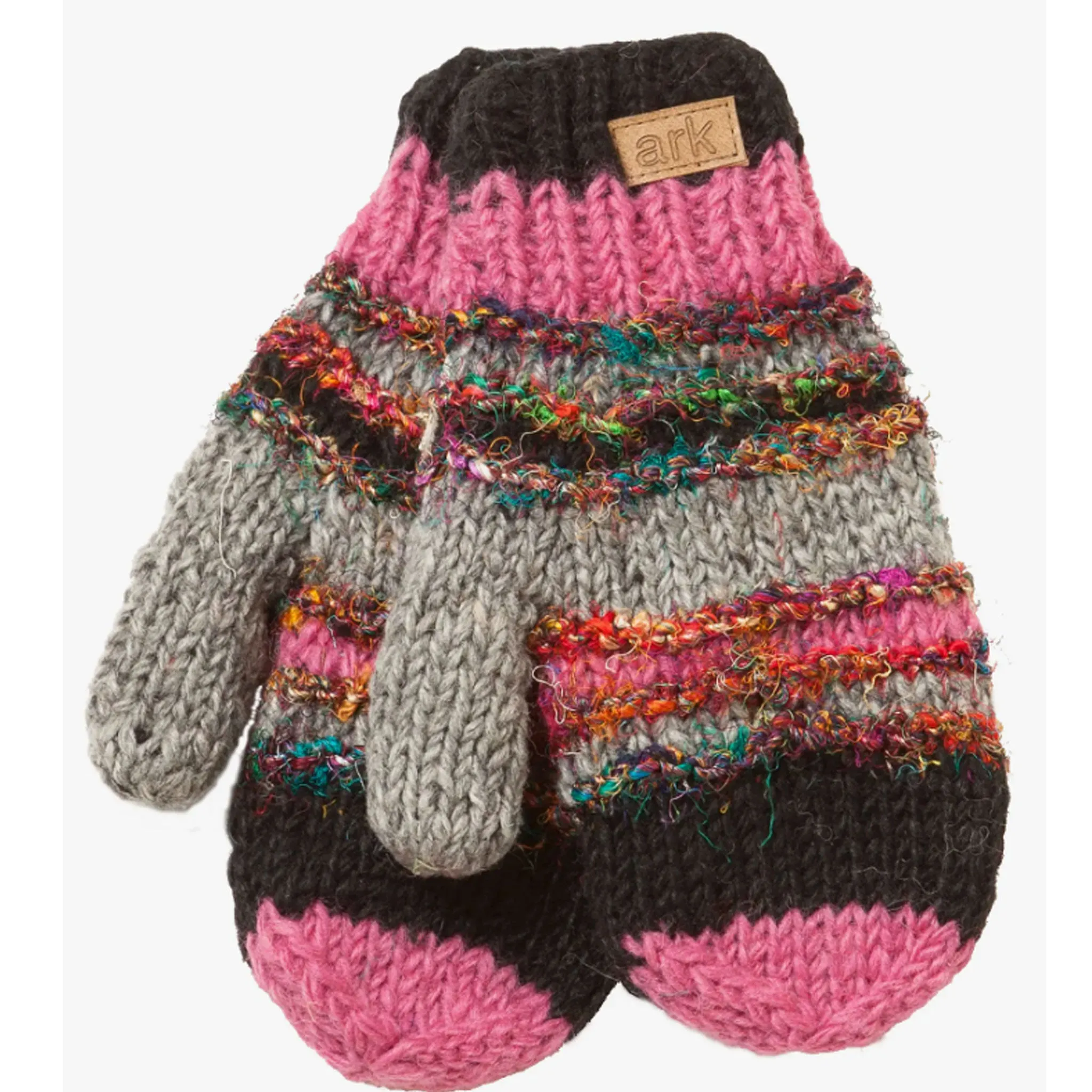 Swool Stripe Mittens - Black/Fuscia