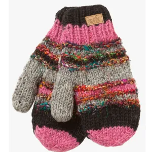 Swool Stripe Mittens - Black/Fuscia