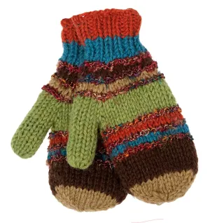 Swool Stripe Mittens - Rust/Teal