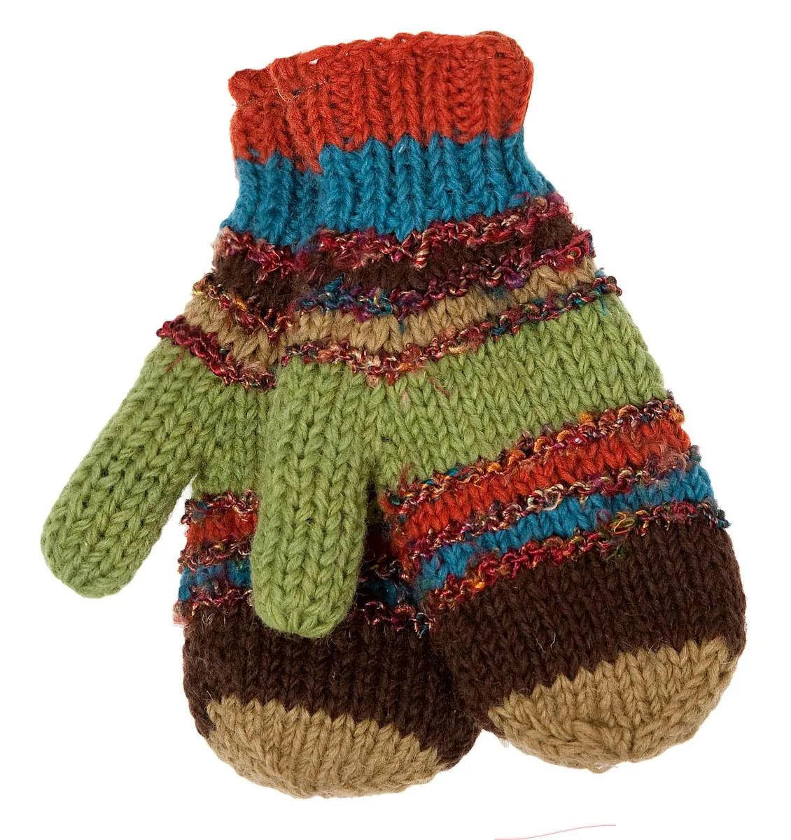 Swool Stripe Mittens - Rust/Teal