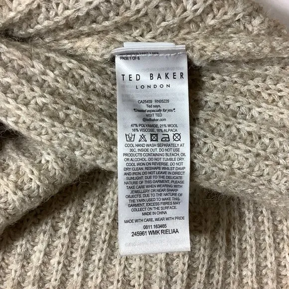 Ted Baker Beige V-Neck Rieliaa Alpaca Blend Sweater