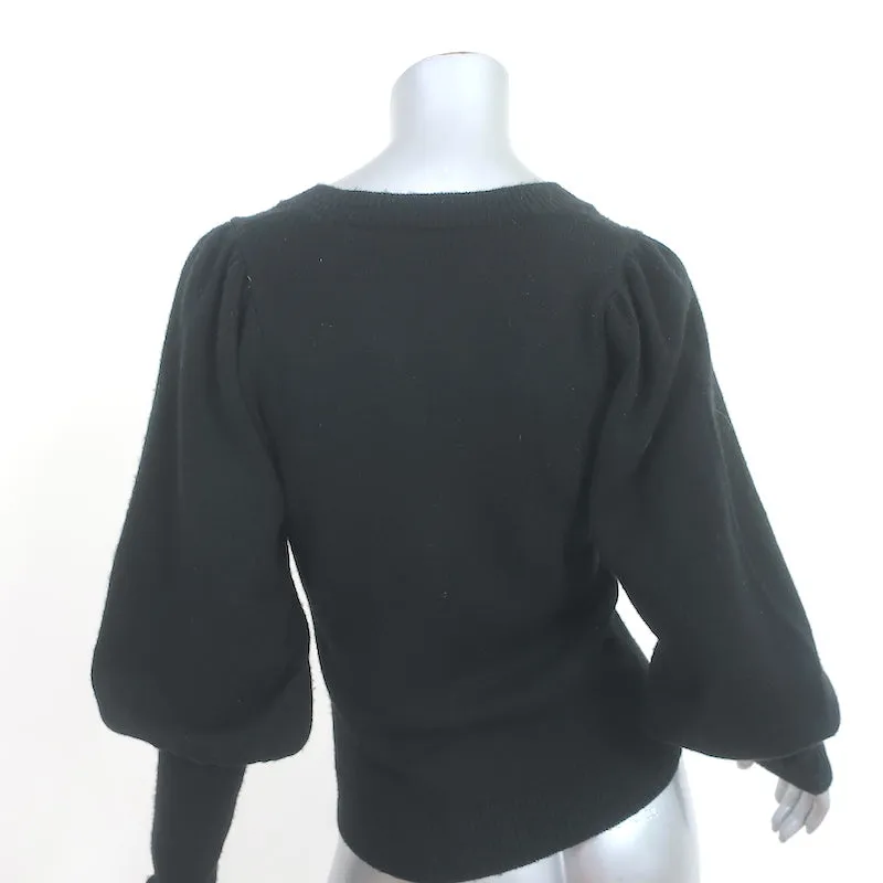 The Kooples Blouson Sleeve V-Neck Sweater Black Wool-Cashmere Size 1 NEW