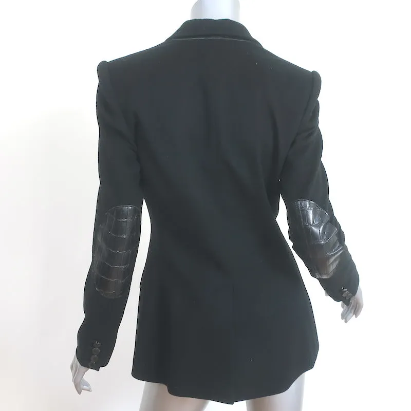The Row Croc-Embossed Elbow Patch Blazer Black Size 4 Two-Button Jacket