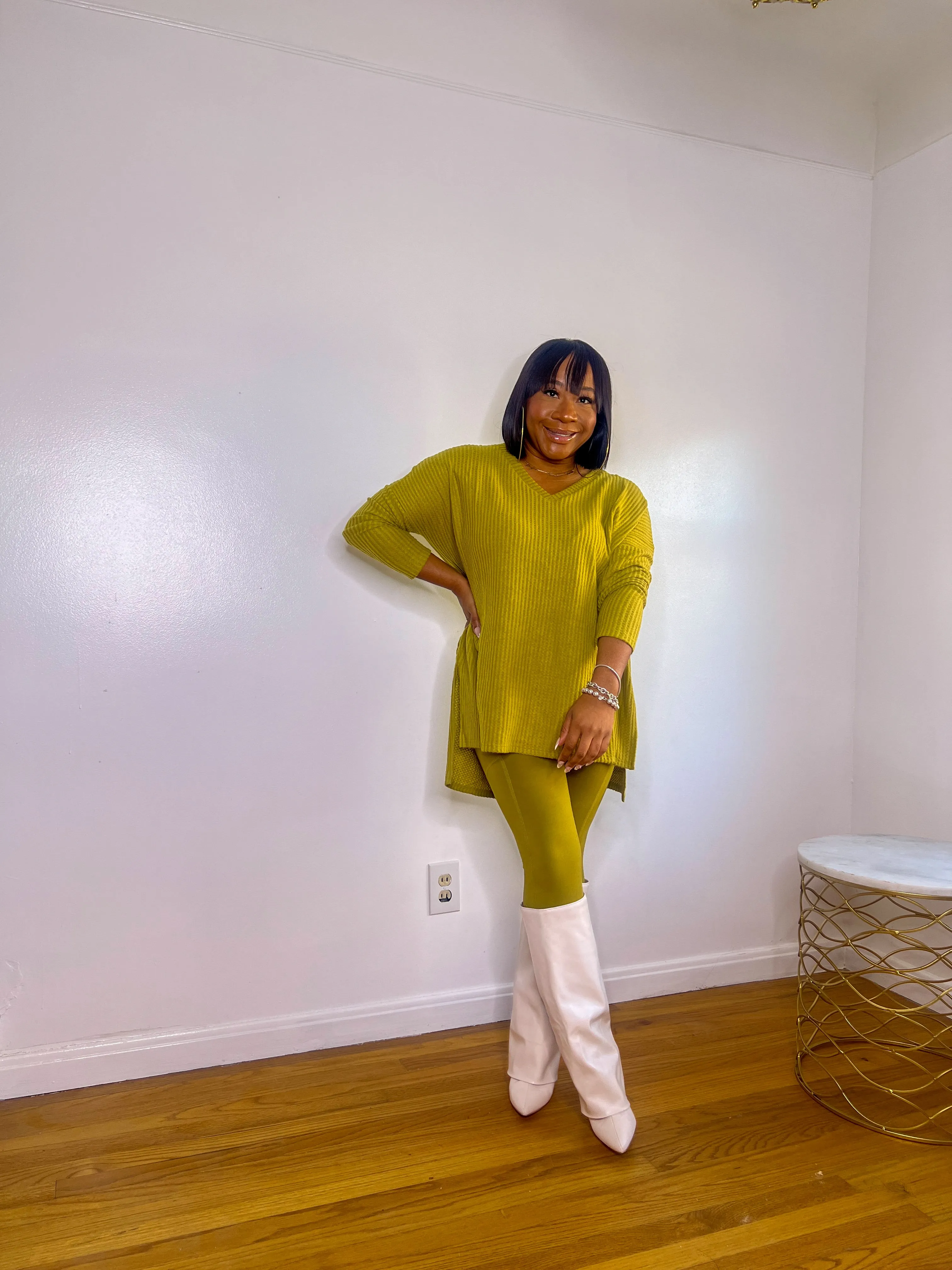 Thermal V-neck Waffle Sweater