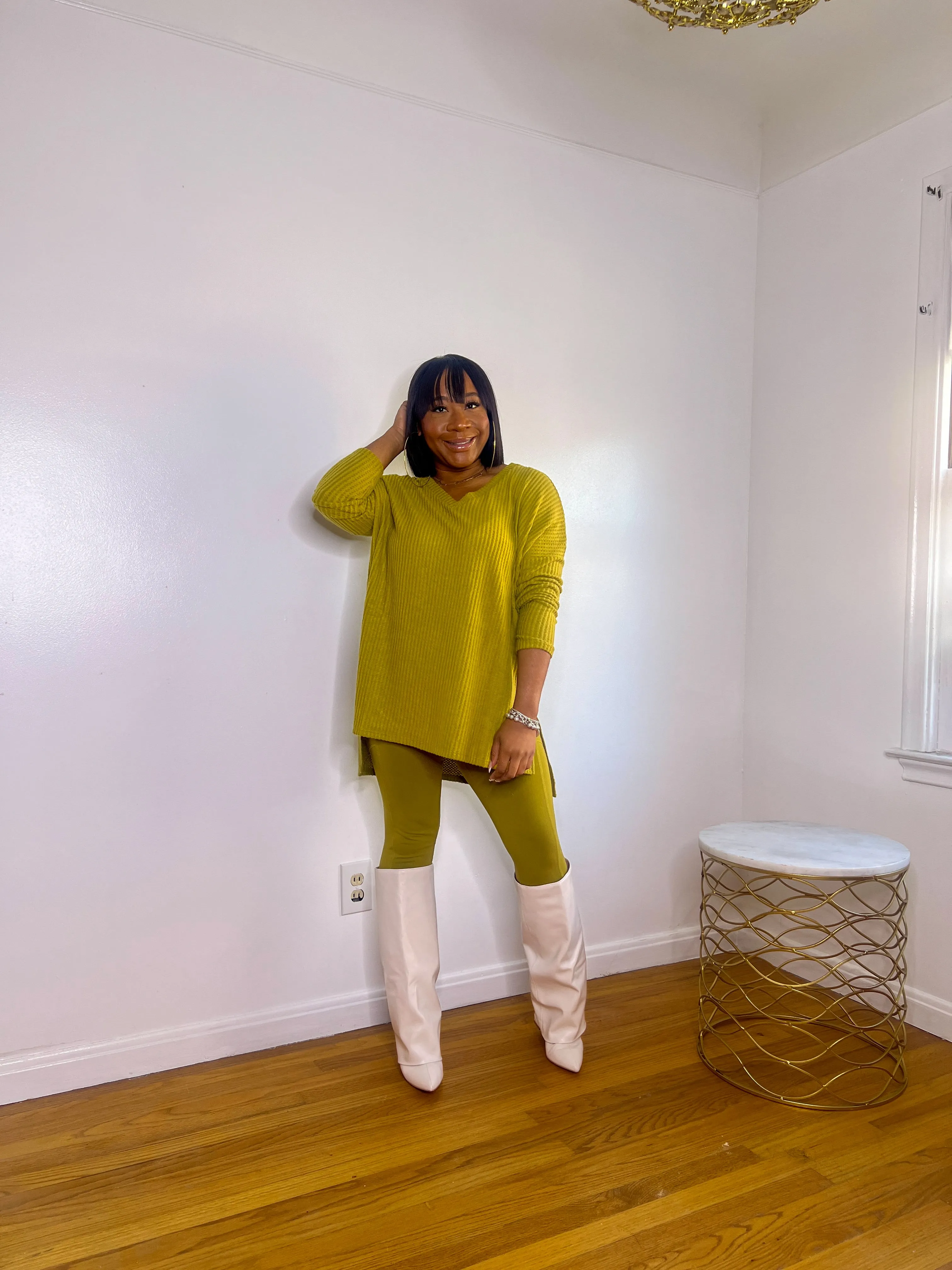 Thermal V-neck Waffle Sweater