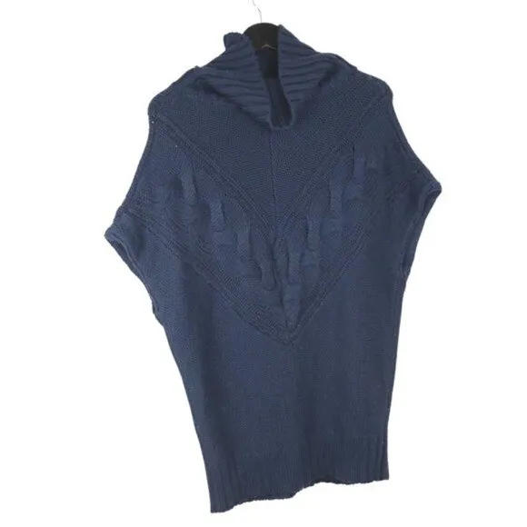 TIGER OF SWEDEN Ina Wool Acrylic Full Zip Cable Knit Navy Blue Sweater