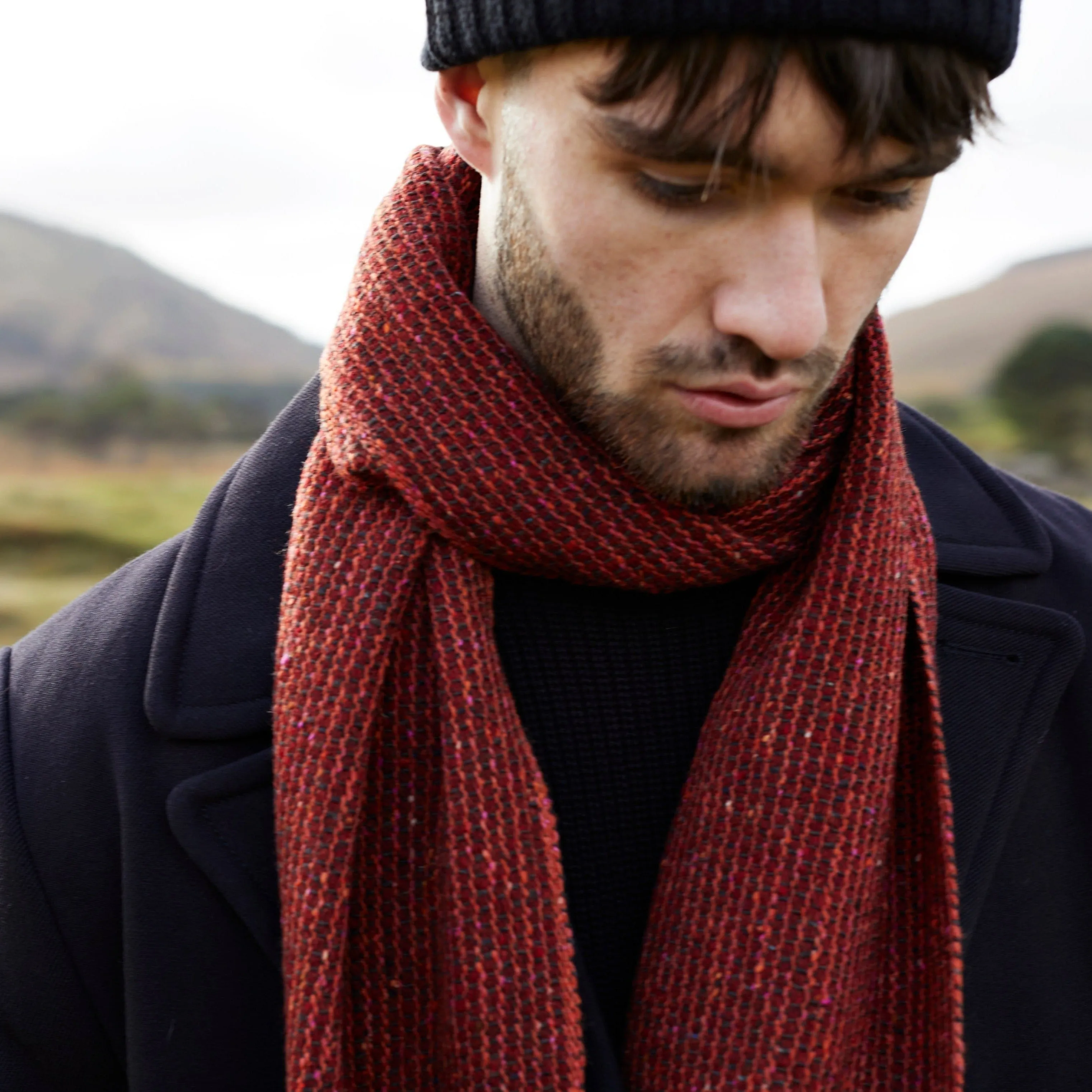 Tweed Emphasize Narrow Scarf - Burnt Orange