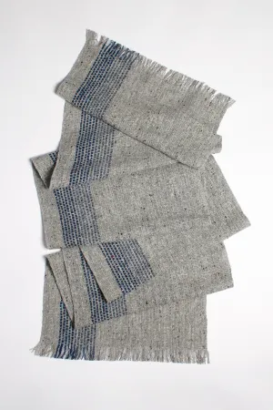 Tweed Emphasize Narrow Scarf - Double Blue Stripe