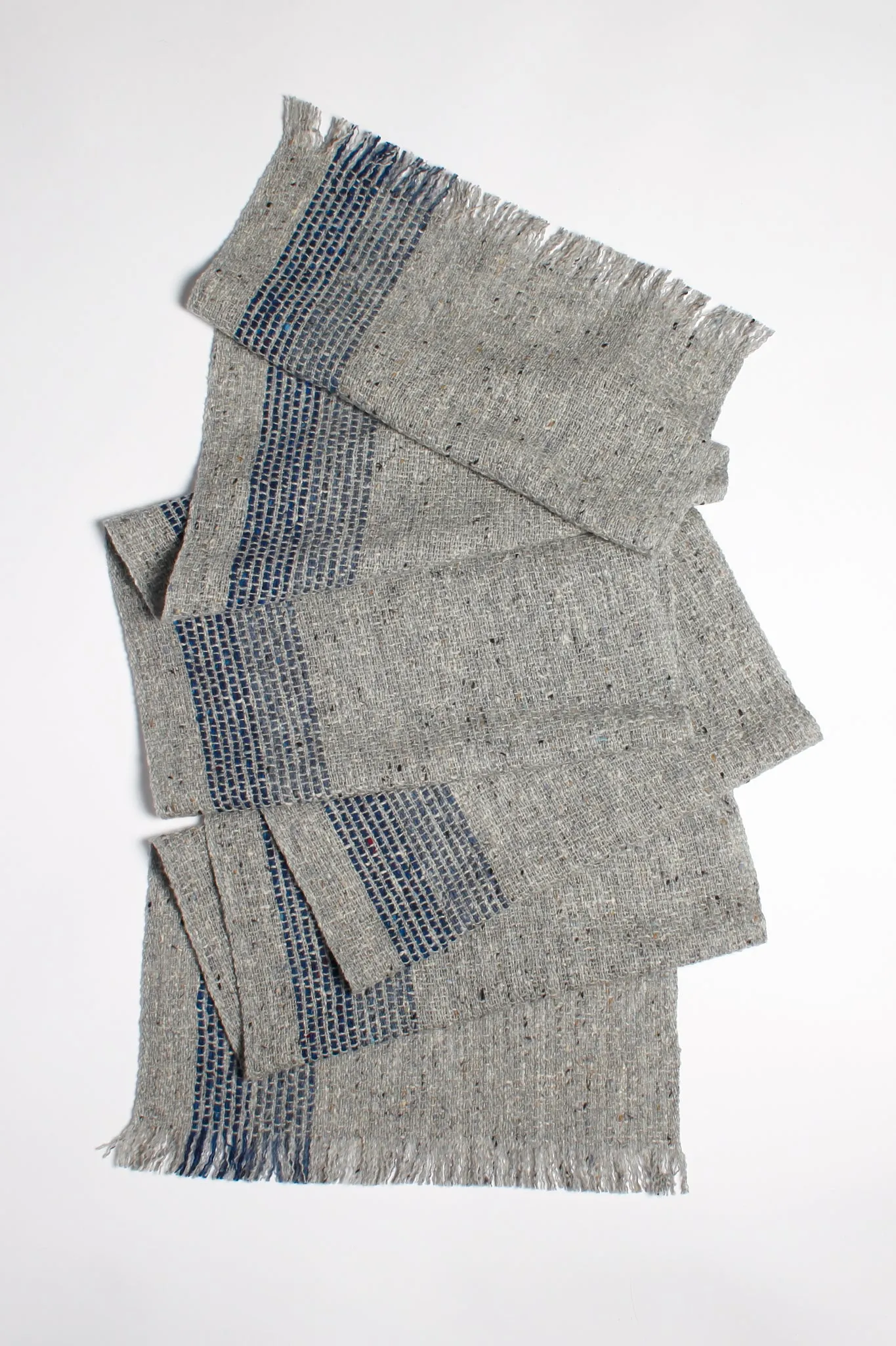 Tweed Emphasize Narrow Scarf - Double Blue Stripe