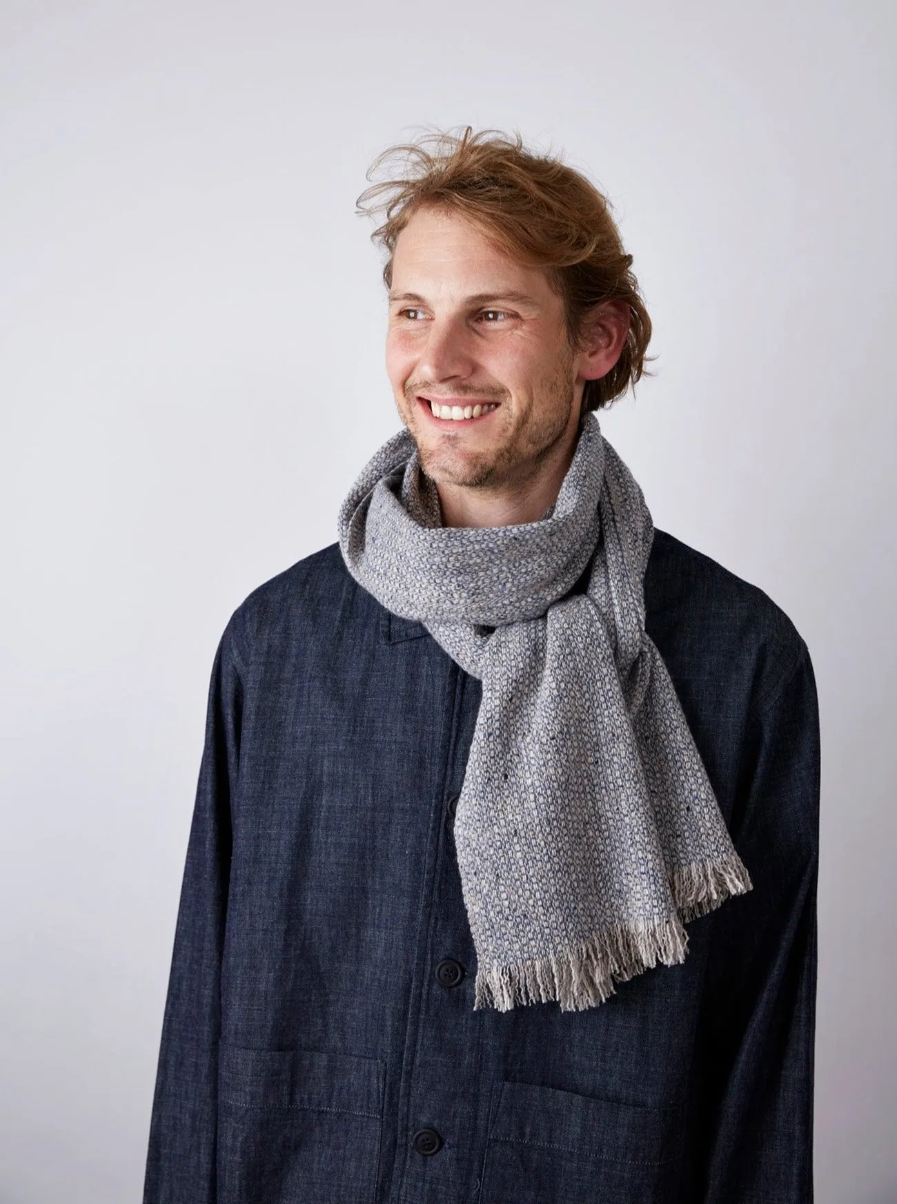 Tweed Emphasize Narrow Scarf - Dusty Blue