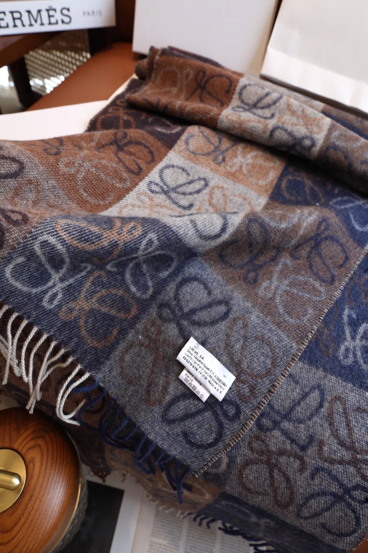 two-color checkerboard wool cashmere blend scarf