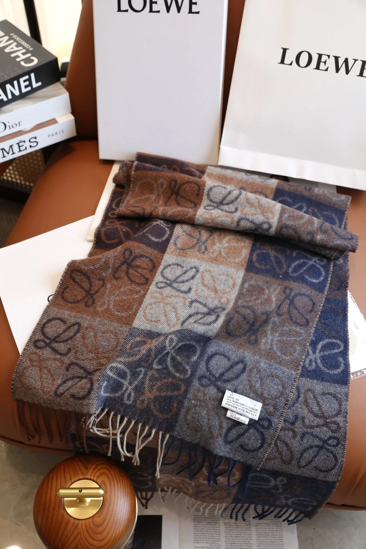 two-color checkerboard wool cashmere blend scarf