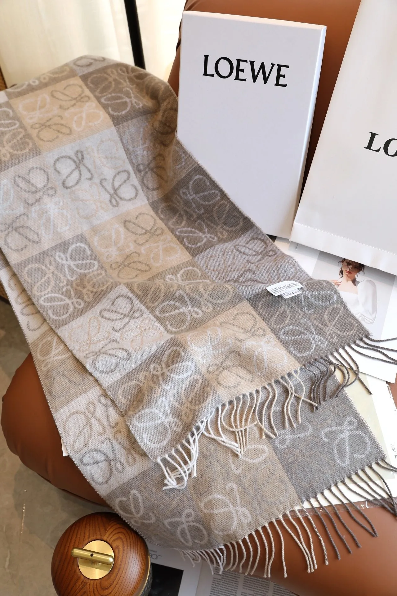 two-color checkerboard wool cashmere blend scarf