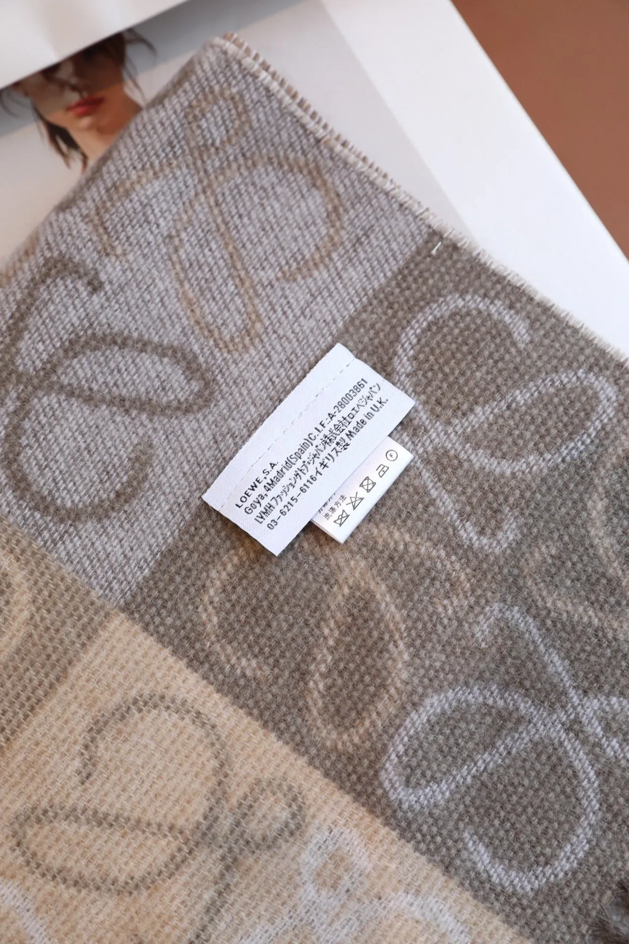 two-color checkerboard wool cashmere blend scarf