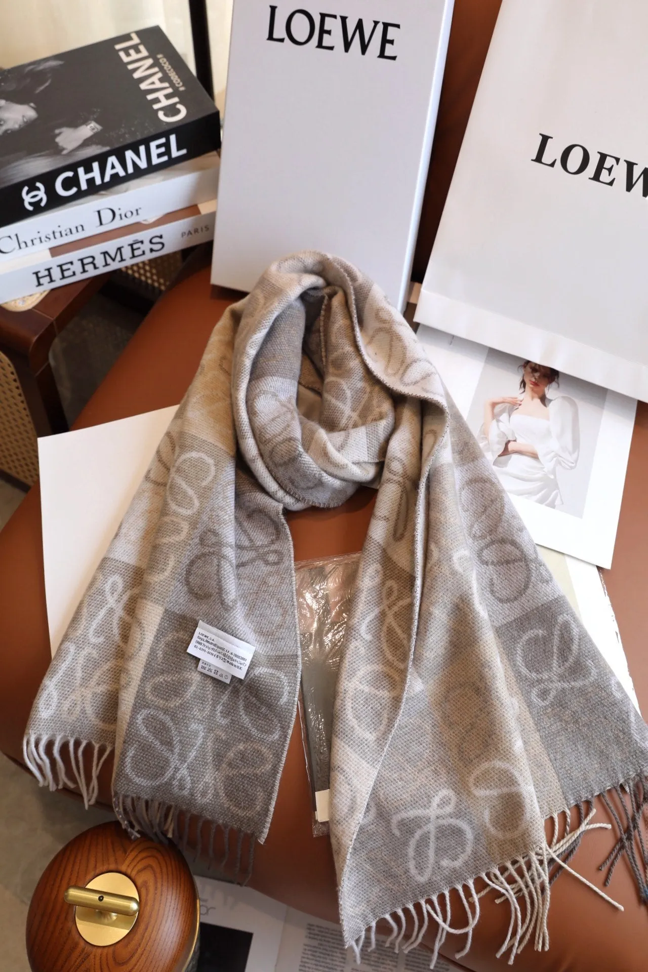 two-color checkerboard wool cashmere blend scarf