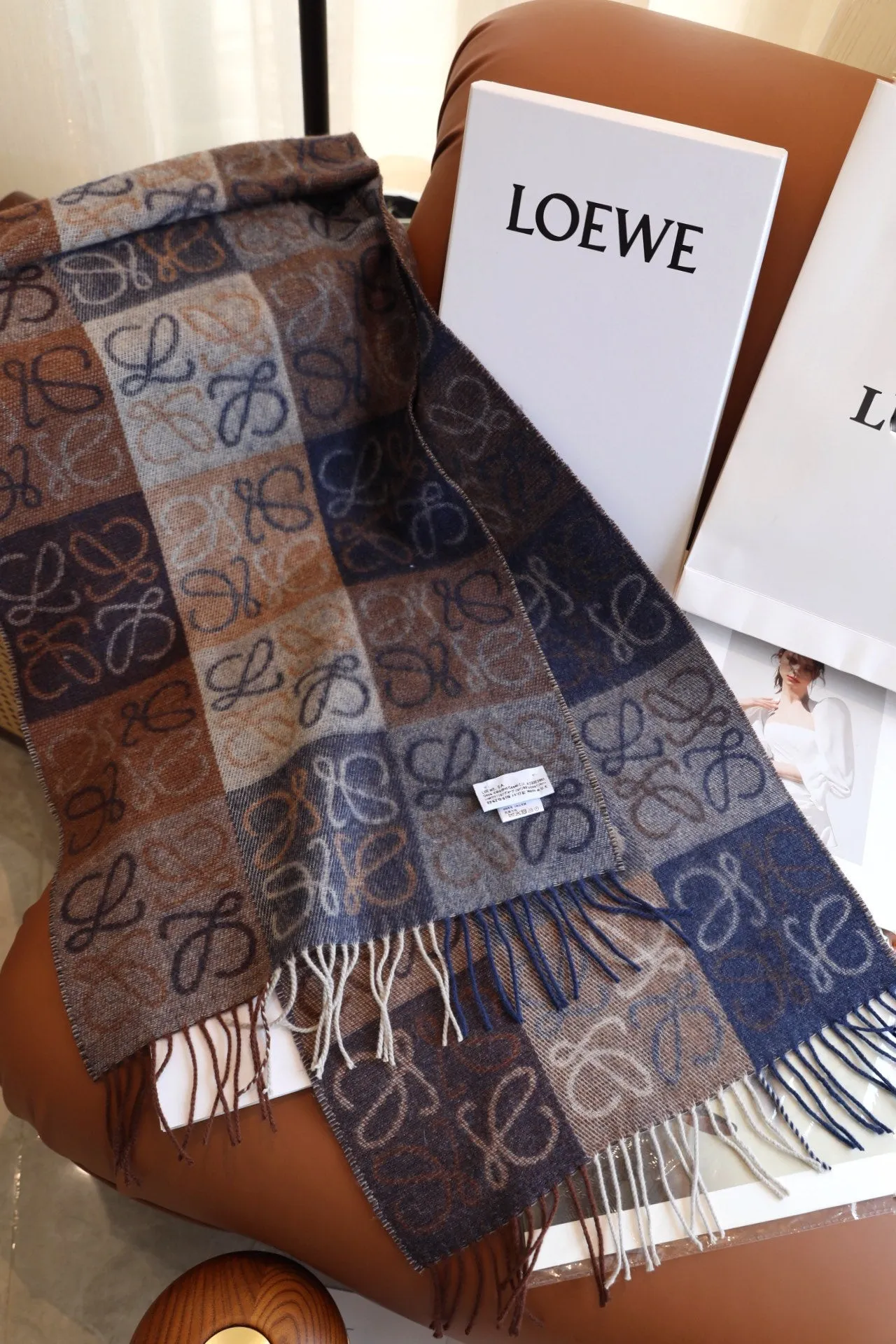 two-color checkerboard wool cashmere blend scarf