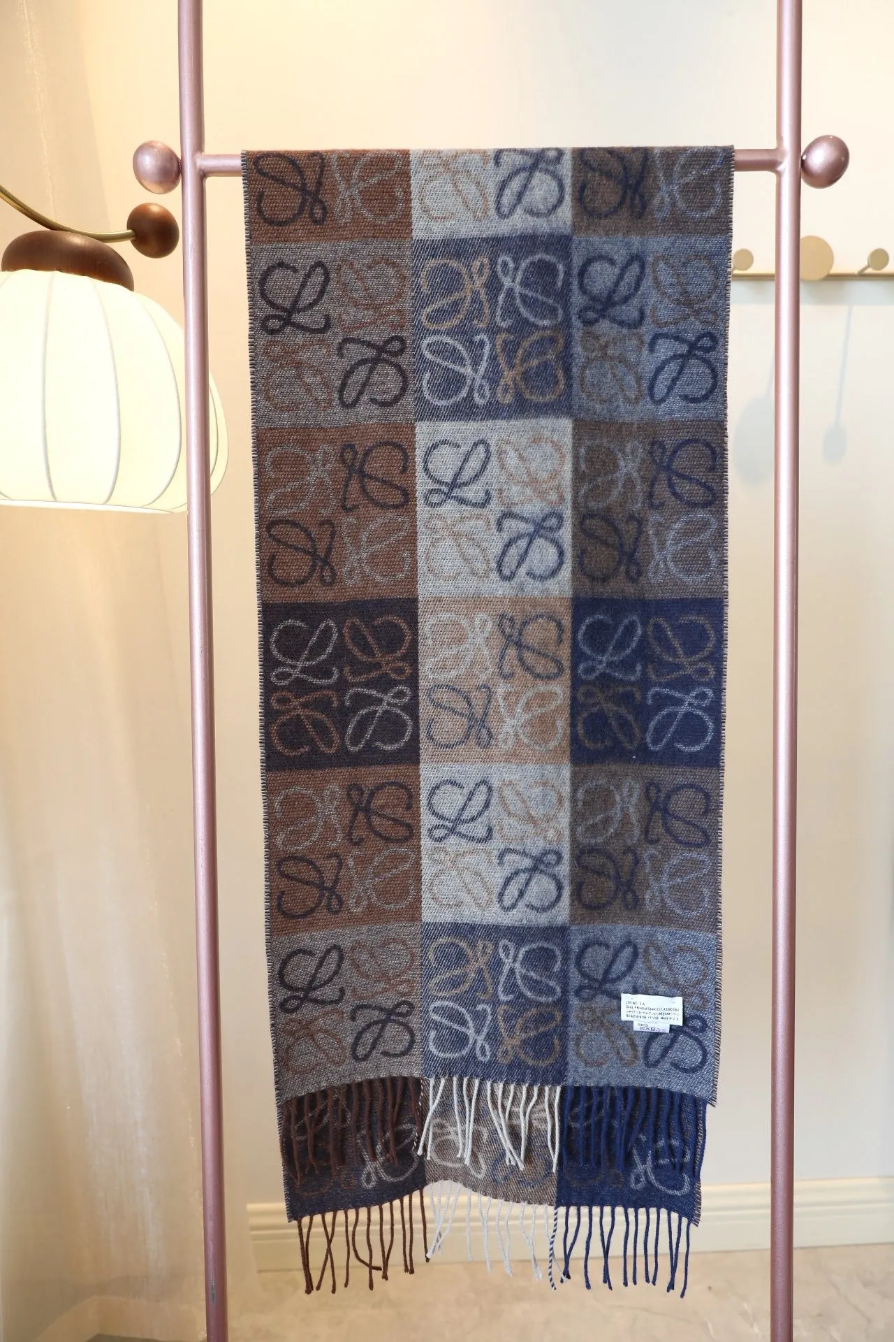 two-color checkerboard wool cashmere blend scarf