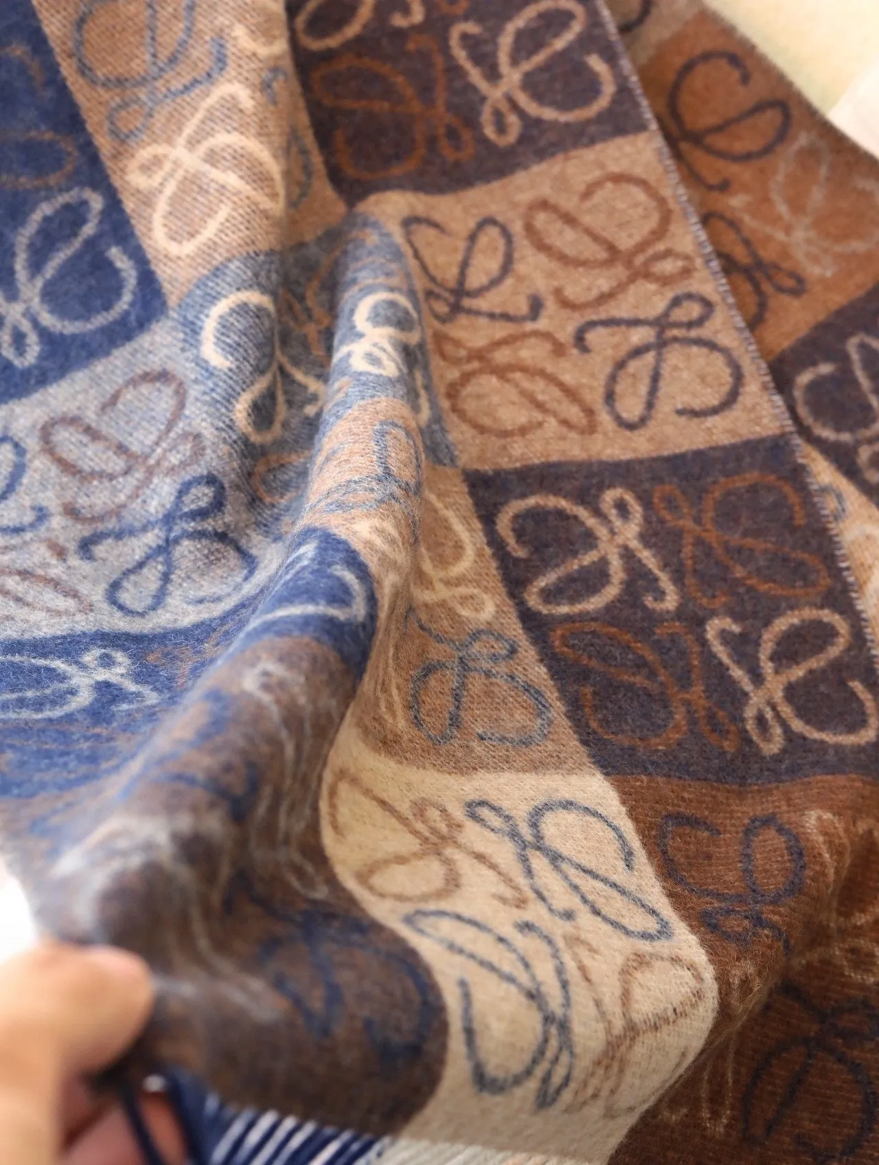 two-color checkerboard wool cashmere blend scarf
