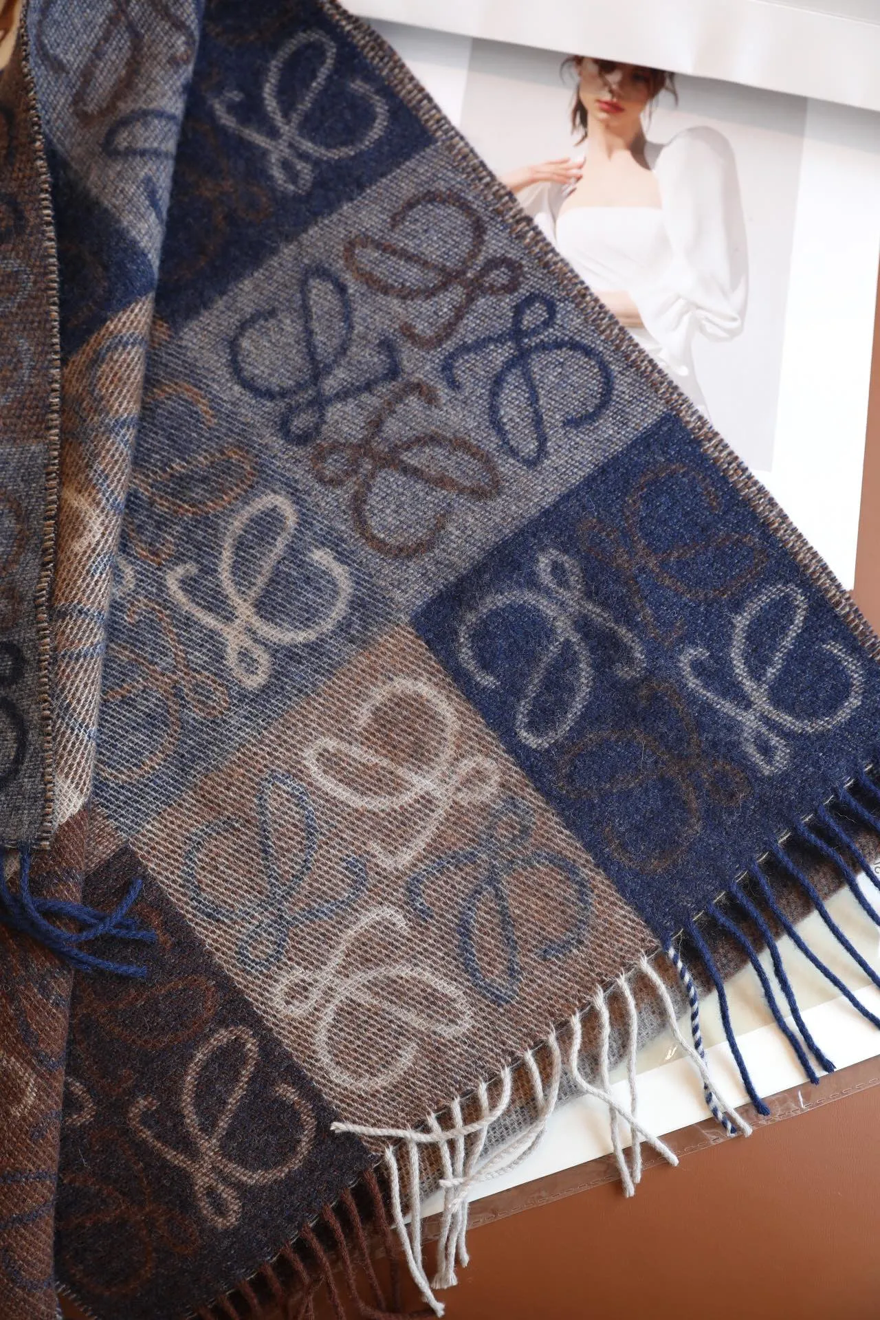 two-color checkerboard wool cashmere blend scarf