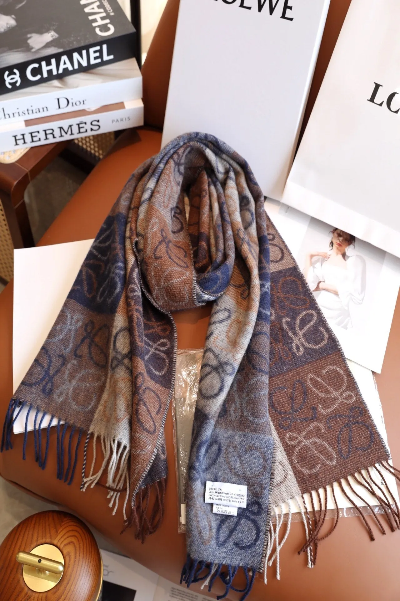 two-color checkerboard wool cashmere blend scarf