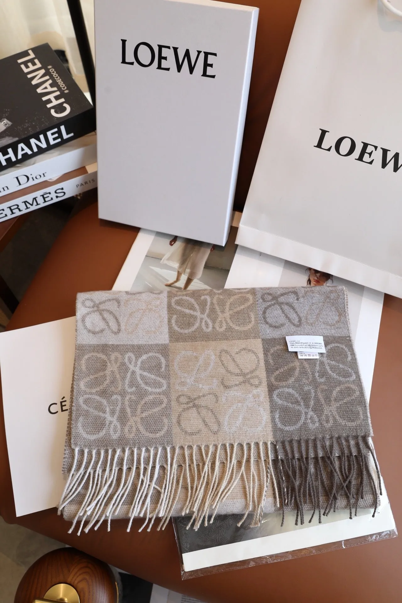two-color checkerboard wool cashmere blend scarf