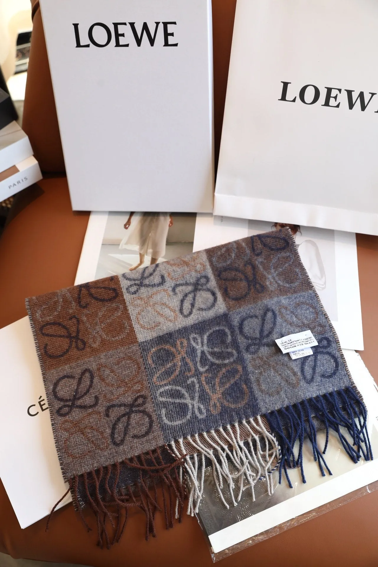two-color checkerboard wool cashmere blend scarf