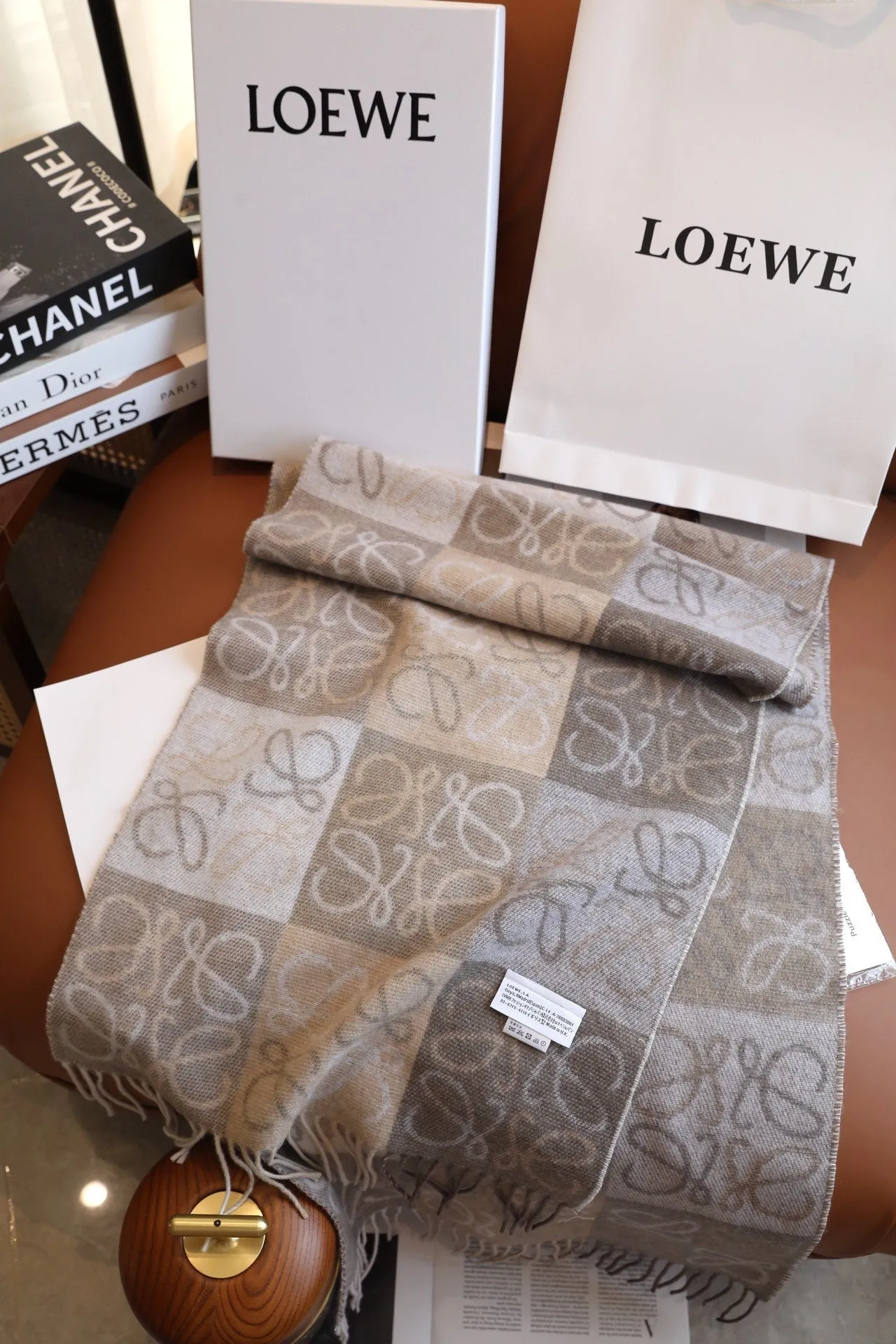 two-color checkerboard wool cashmere blend scarf