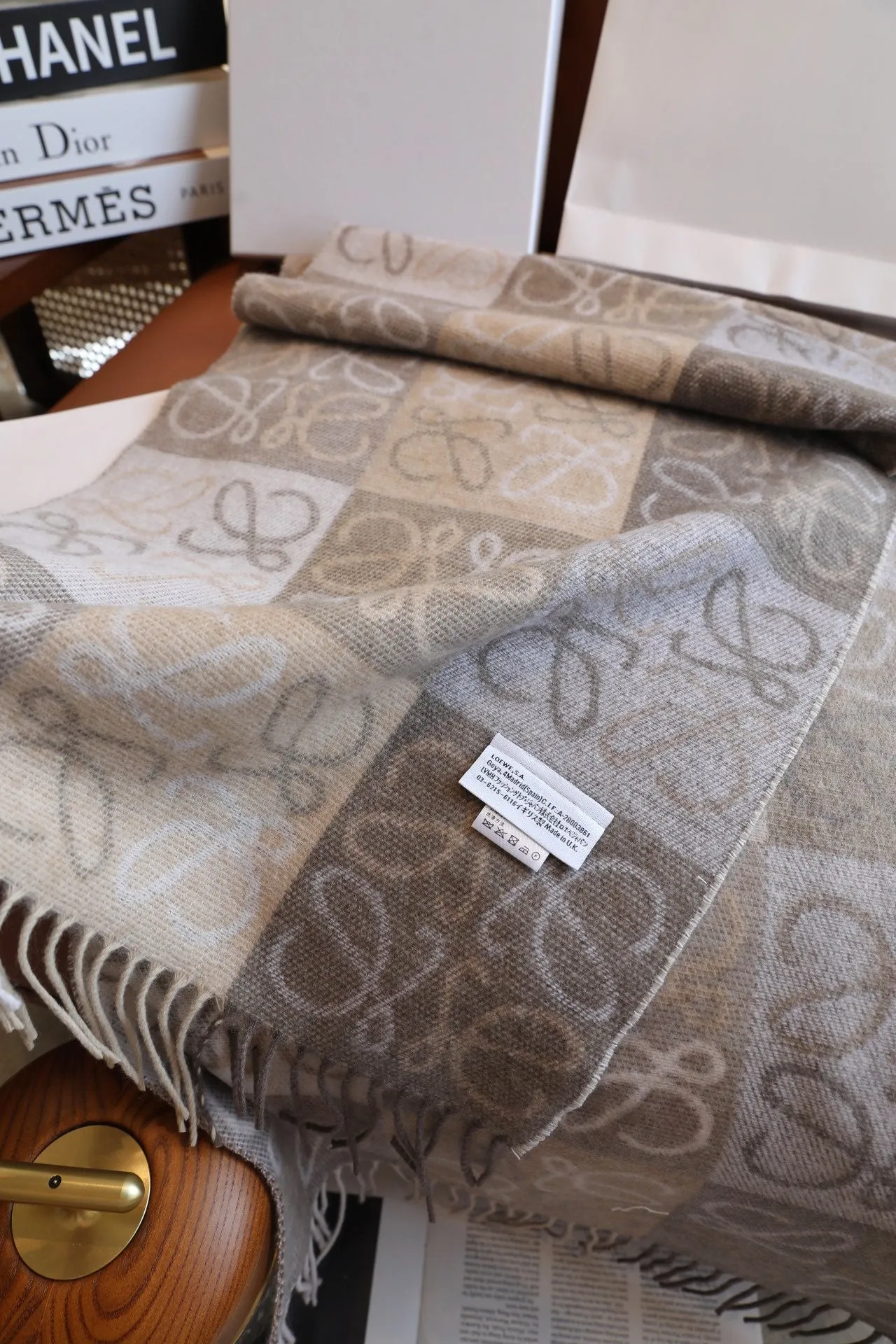 two-color checkerboard wool cashmere blend scarf