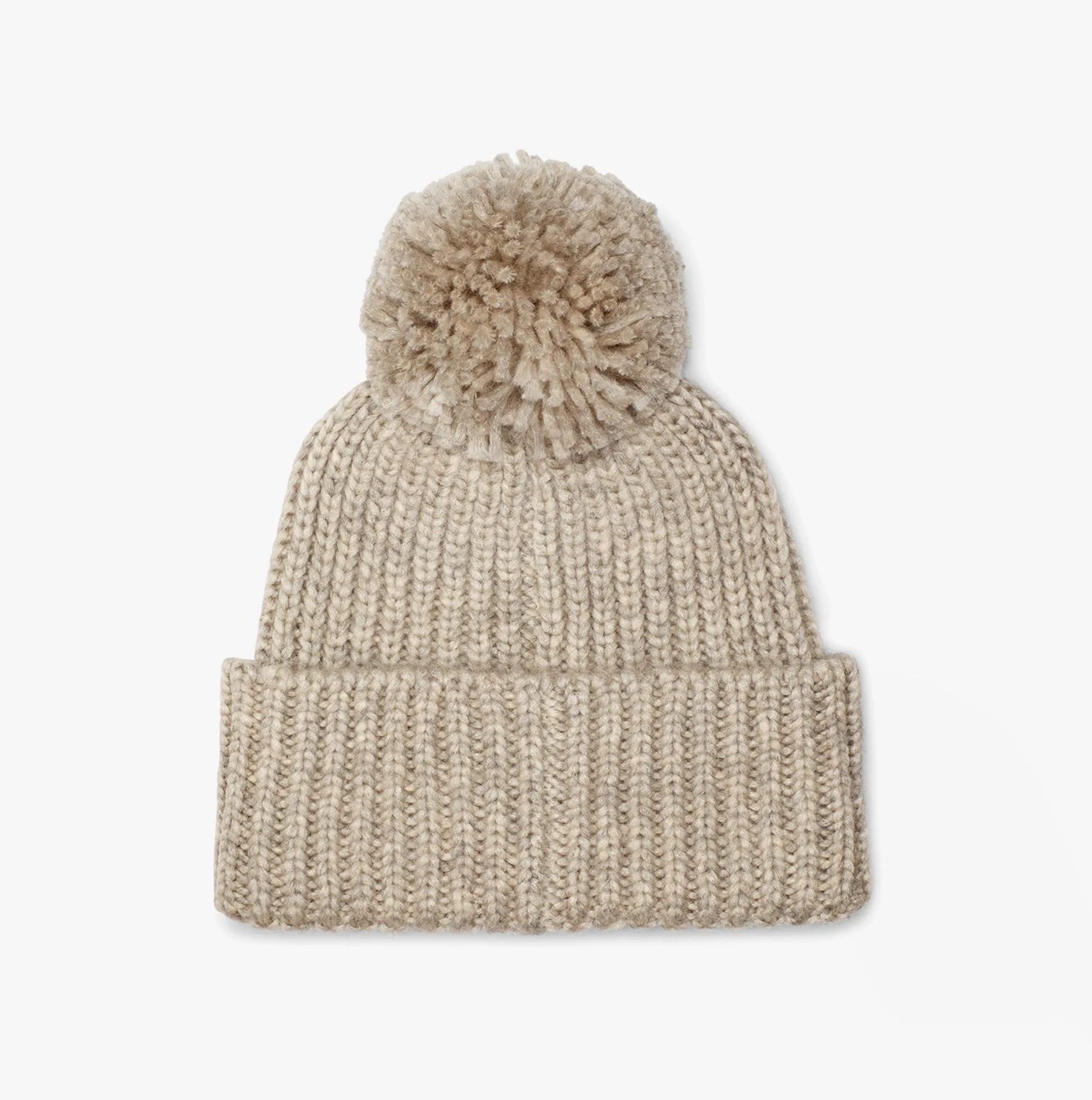 UGG CHUNKY RIB KNIT BEANIE POM Womens Beanie Light Grey