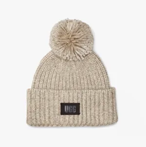 UGG CHUNKY RIB KNIT BEANIE POM Womens Beanie Light Grey