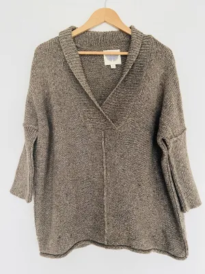 UNBRANDED Brown Sweater Sz M Wool Blend Deep V-Neck Slouchy Chunky Knit Oversize
