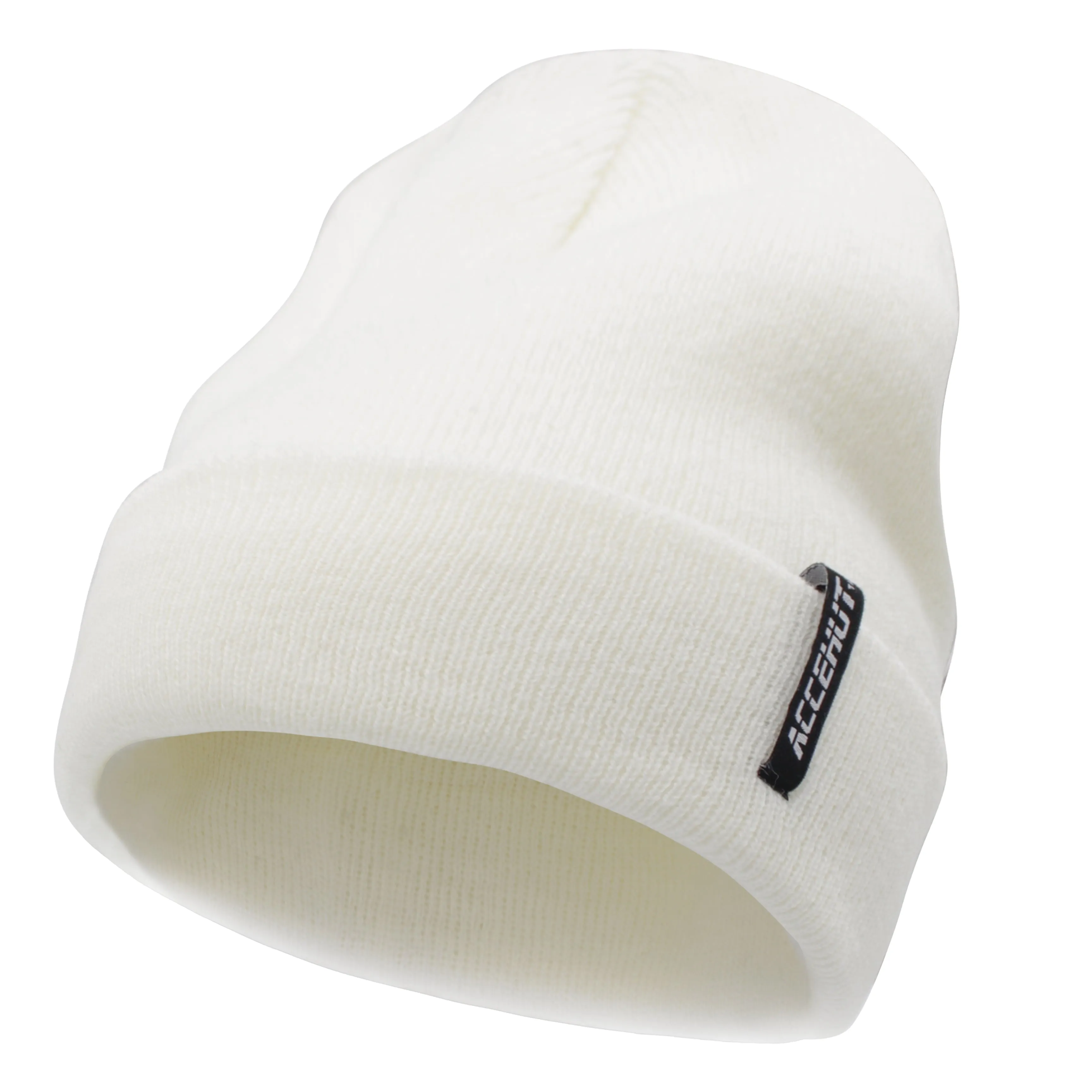 Unisex Acrylic Knit Beanie - Cozy Winter Ski Cap in Solid Colors for Men & Women - Stretchy Cuffed Skull Hat for Warmth and Style Ivory