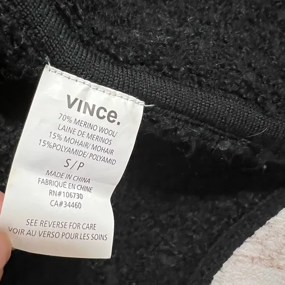 VINCE black wool and Mohair blend open front Chunky knit cardigan size S.