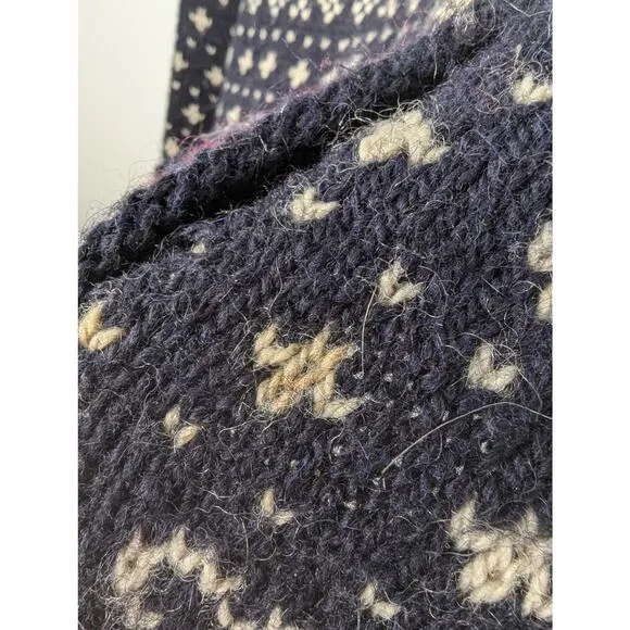 Vintage L.L. Bean Blue Red White Chunky Knit Fair Isle Cardigan Sweater Large