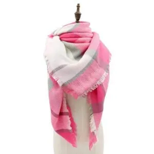 Vintage Plaid Pattern Fringed Edge Embellished Chunky Shawl Scarf - Papaya