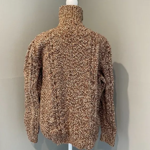 Vintage Pullover Chunky Hand Knitted Women’s Sweater Cowl/Turtleneck Brown/Tan