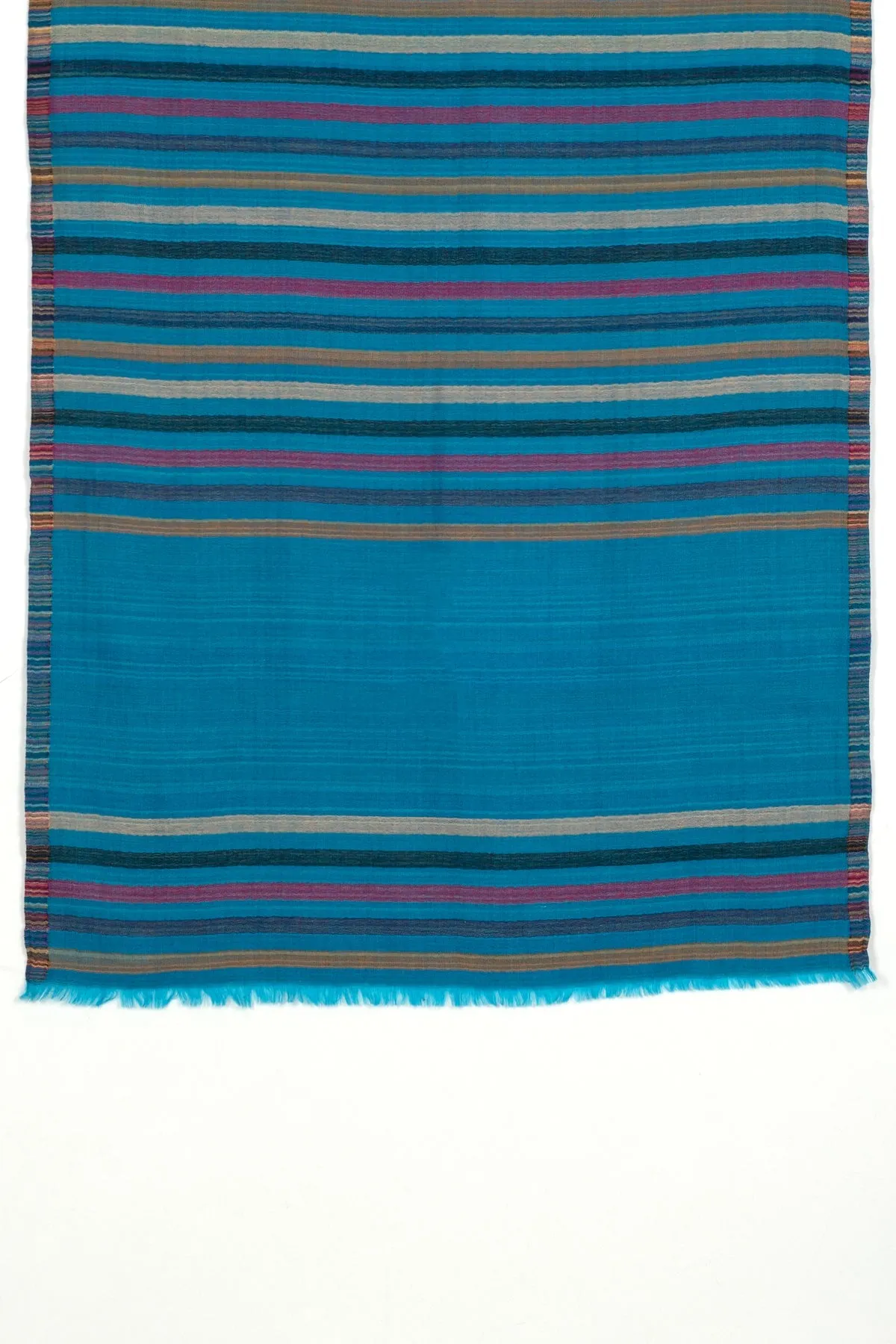 Vivid Stripes Reversible Cashmere Wool Scarf - Turquoise Multi-Coloured