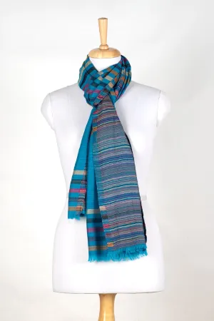 Vivid Stripes Reversible Cashmere Wool Scarf - Turquoise Multi-Coloured