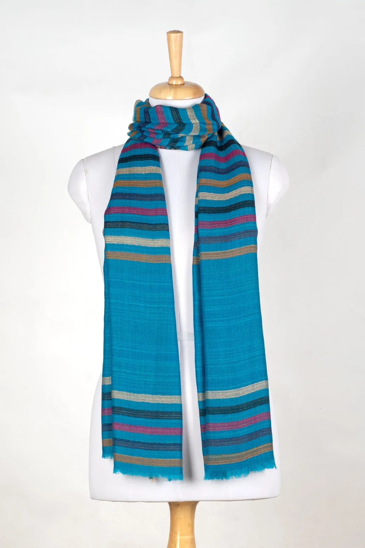Vivid Stripes Reversible Cashmere Wool Scarf - Turquoise Multi-Coloured