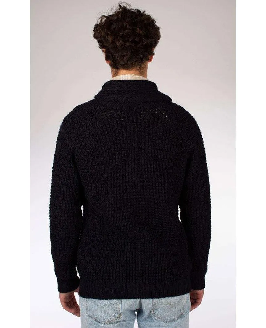 Waffle Shawl Cardigan Navy