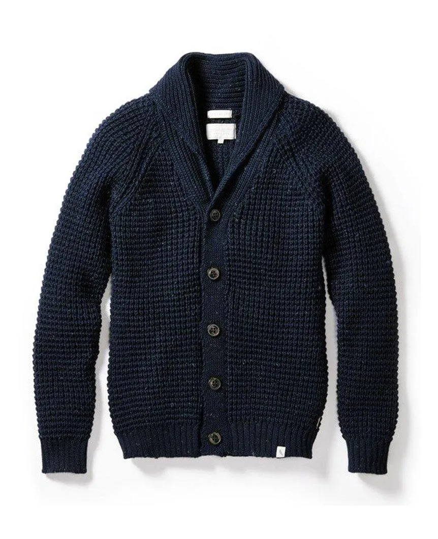 Waffle Shawl Cardigan Navy