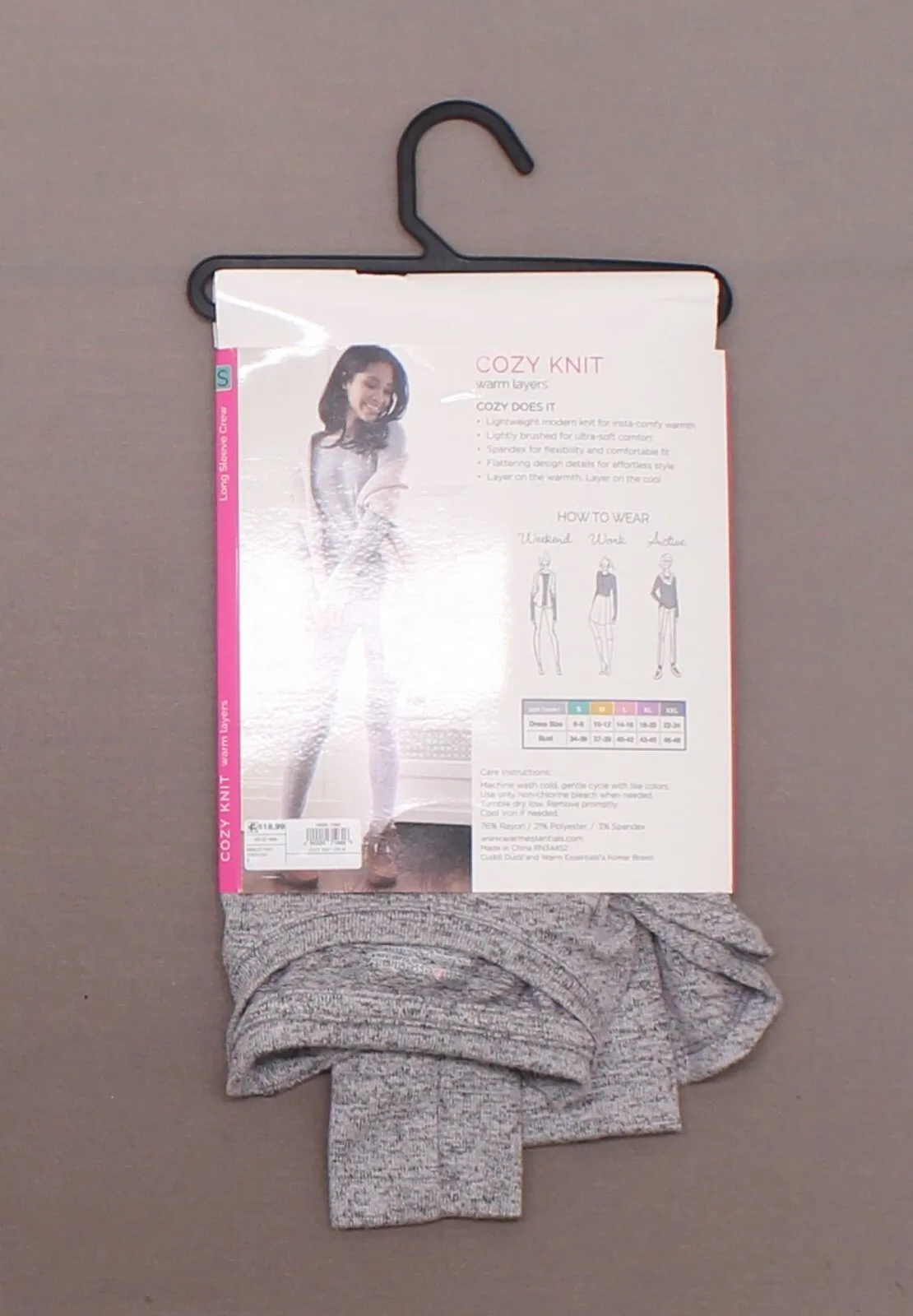 Warm Essentials by Cuddl Duds Women's Sweater Knit Crew Neck Thermal Shirt