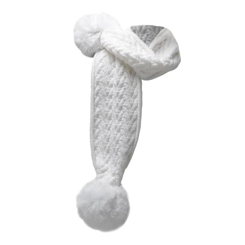 White 'Cheveron' Scarf w/Faux Fur Pom-Poms (NB-12 Months) SC04-W-SM