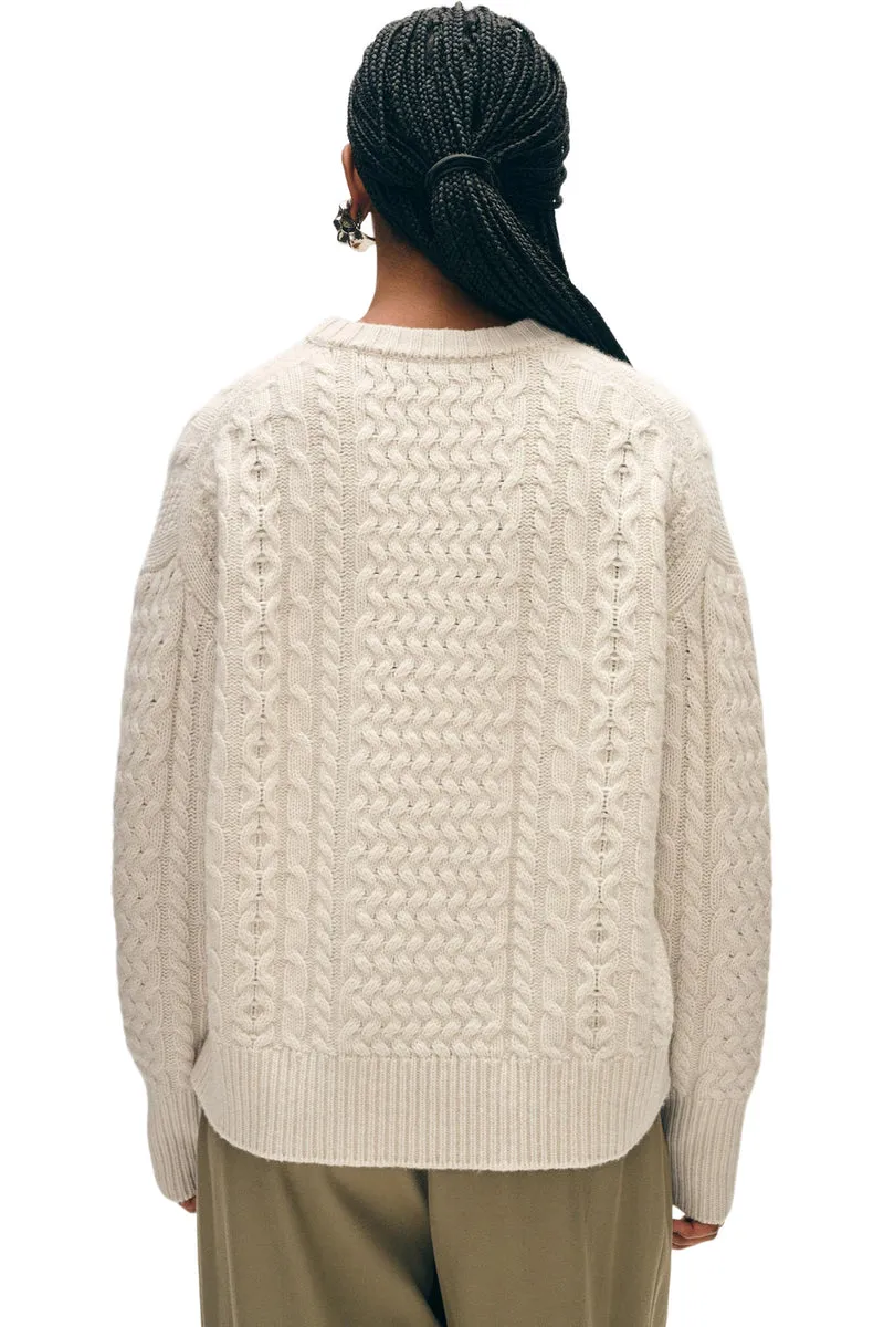White   Warren - Cashmere Blend Fisherman Cable Crewneck - Ivory
