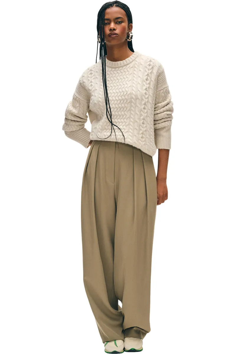 White   Warren - Cashmere Blend Fisherman Cable Crewneck - Ivory