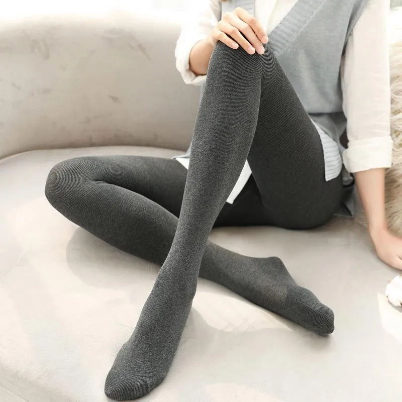 Winter Cotton Plus Velvet Thick Heat Storage Leggings Outer Wear Thin One-piece Pants Large Size High-waist Cotton Vertical Striped Thermal Pants