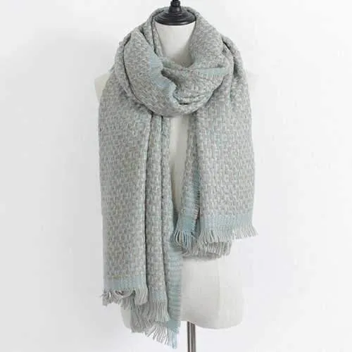 Winter Maze Pattern Knit Fringe Scarf - Pinkish Blue